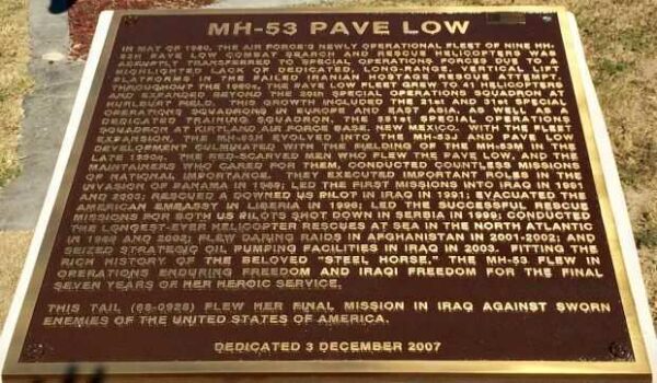 MH-53 PAVE LOW MEMORIAL AIRCRAFT PLAQUE