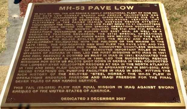 MH-53 PAVE LOW MEMORIAL AIRCRAFT PLAQUE