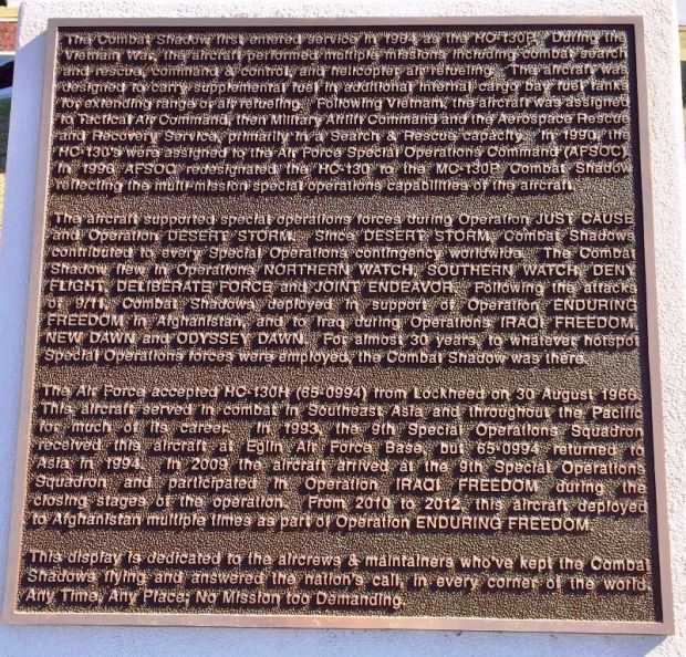 MC-130P COMBAT SHADOW MEMORIAL AIRCRAFT PLAQUE