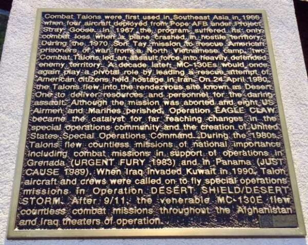 MC-130E COMBAT TALON 1 WAR MEMORIAL PLAQUE B