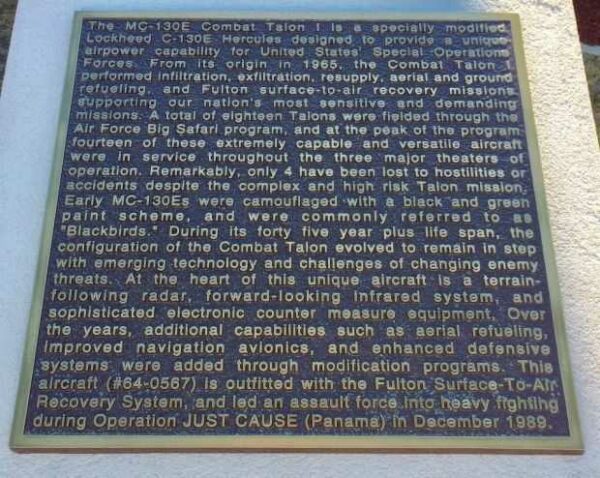 MC-130E COMBAT TALON 1 WAR MEMORIAL PLAQUE A