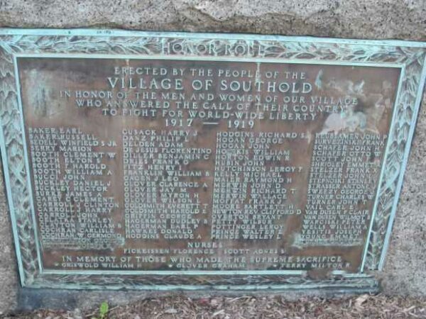 SOUTHOLD WORLD WAR I MEMORIAL PLAQUE