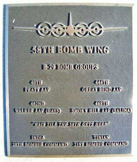 58TH BOMB WING B-29 WAR MEMORIAL PLAQUE