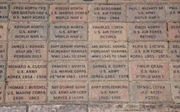 MUSKEGO VETERANS WALK MEMORIAL BRICKS GROUP B