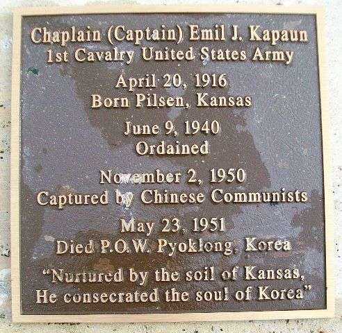 CHAPLAIN (CAPTAIN) EMIL J. KAPAUN WAR MEMORIAL PLAQUE