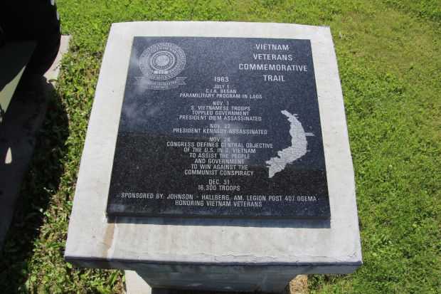 OGEMA VIETNAM VETERANS COMMEMORATIVE TRAIL 1963 MEMORIAL PLAQUE