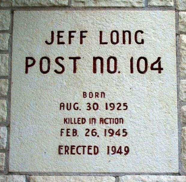JEFF LONG POST NO. 104 WAR MEMORIAL PLAQUE