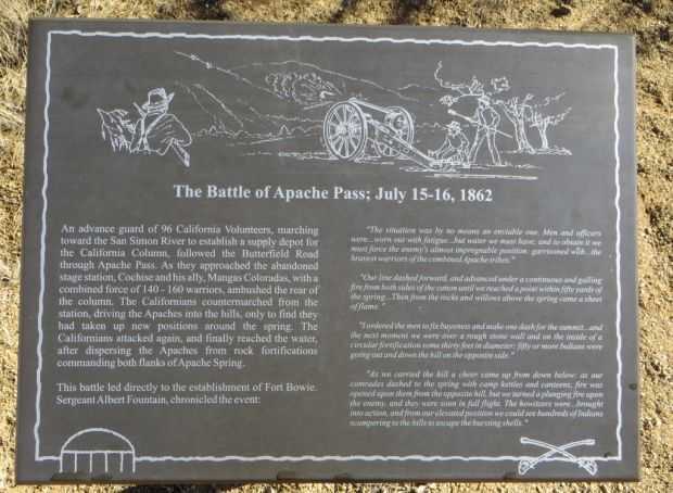 THE BATTLE OF APACHE PASS; JULY 15-16, 1862 MEMORIAL MARKER