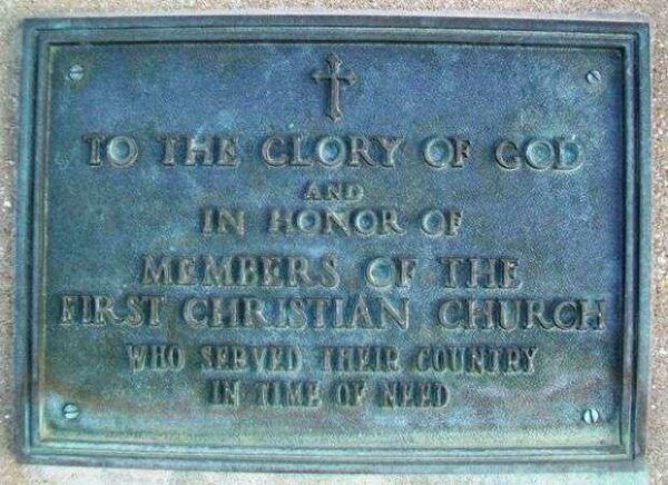 FIRST CHRISTIAN CHURCH VETERANS MEMORIAL PLAQUE