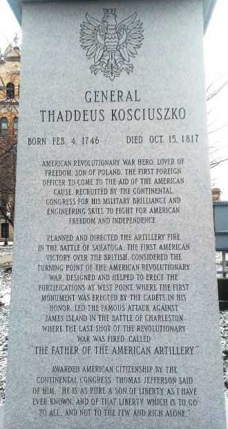 GENERAL THADDEUS KOSCIUSZKO WAR MEMORIAL DEDICATION STONE