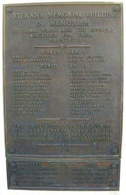 CITY OF COLDWATER VETERANS MEMORIAL BUILDING PLAQUE