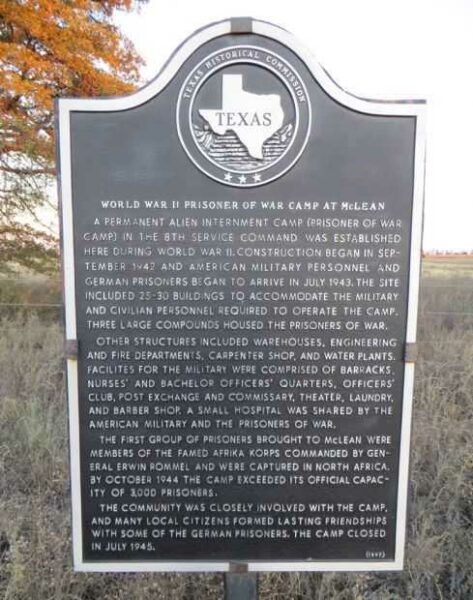 WORLD WAR II PRISONER OF WAR CAMP AT MCLEAN MEMORIAL MARKER