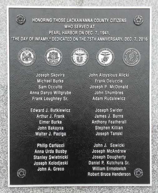 LACKAWANA COUNTY PEARL HARBOR MEMORIAL PLAQUE