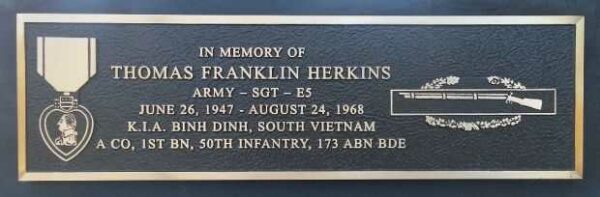 THOMAS FRANKLIN HERKINS WAR MEMORIAL PLAQUE A