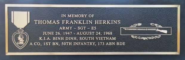 THOMAS FRANKLIN HERKINS WAR MEMORIAL PLAQUE A