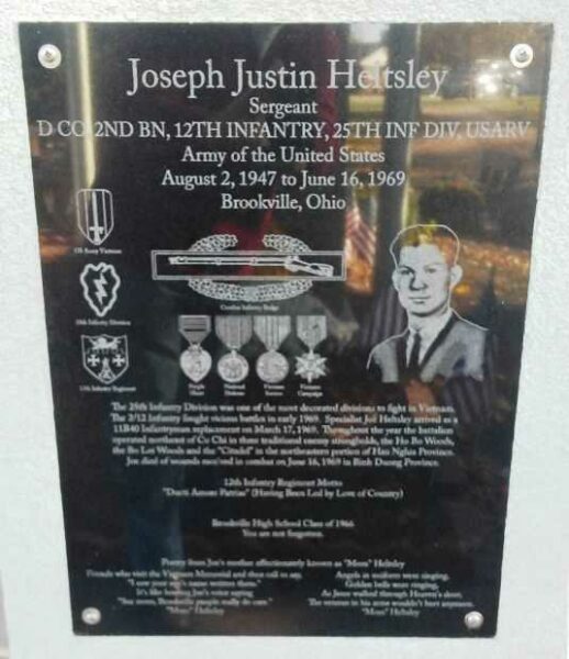 JOSEPH JUSTIN HELTSLEY WAR MEMORIAL PLAQUE B