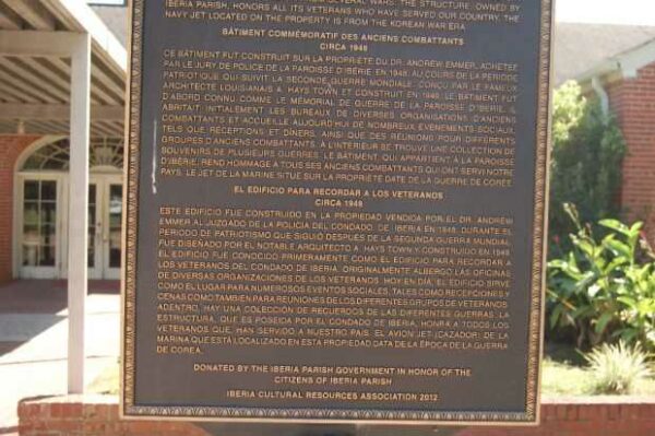 NEW IBERIA VETERANS MEMORIAL BUILDING MARKER PART B