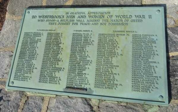 WESTBROOK WORLD WAR II HONOR ROLL MEMORIAL PLAQUE