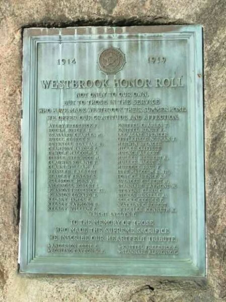 WESTBROOK WORLD WAR I HONOR ROLL MEMORIAL PLAQUE
