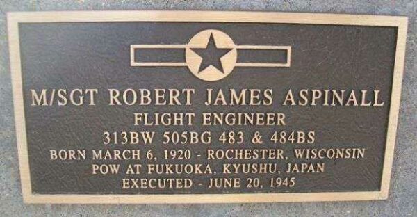 M/SGT. ROBERT JAMES ASPINALL B -29 WAR MEMORIAL PLAQUE
