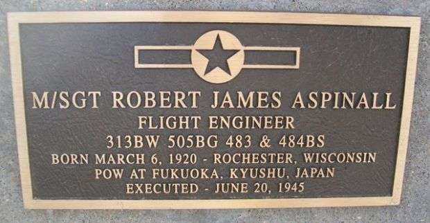 M/SGT. ROBERT JAMES ASPINALL B -29 WAR MEMORIAL PLAQUE