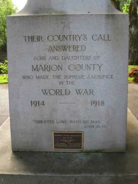 MARION COUNTY WORLD WAR I MEMORIAL SIDE A