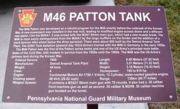 M46 PATTON TANK MEMORIAL PLAQUE