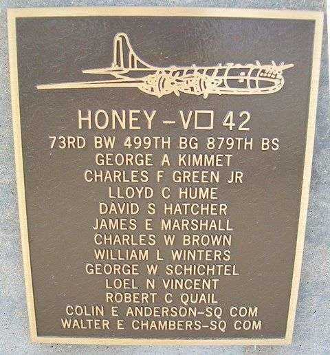 “HONEY-V 42” B-29 WAR MEMORIAL PLAQUE