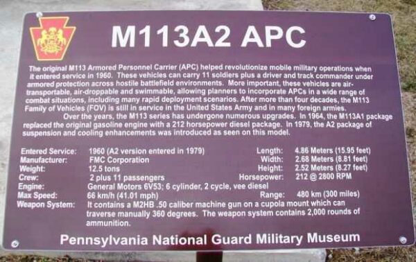 M113A2 APC MEMORIAL PLAQUE