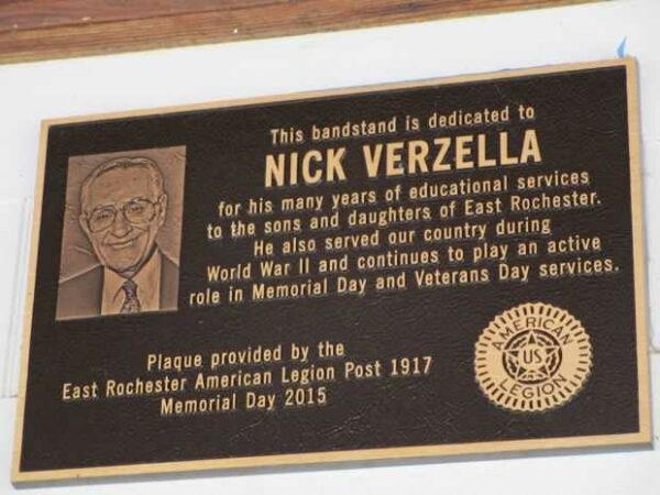 NICK VERZELLA WAR MEMORIAL BANDSTAND PLAQUE