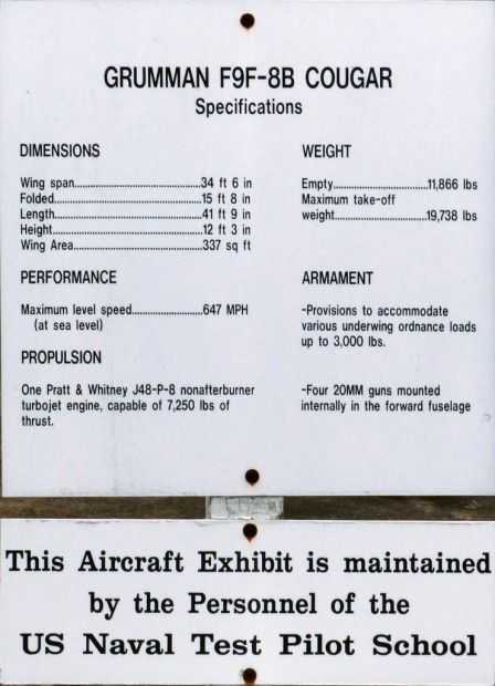 THE F9F-8B “COUGAR” MEMORIAL AIRCRAFT PLAQUE B