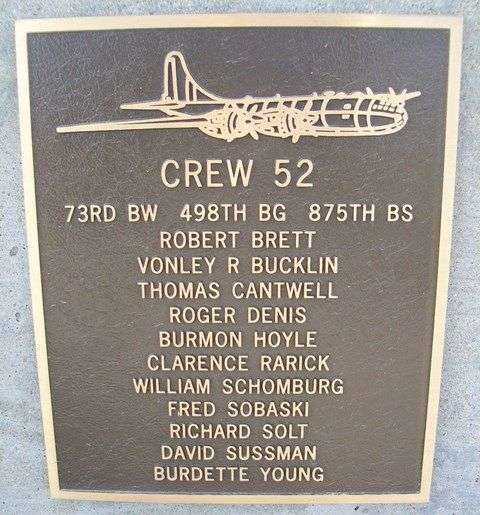 “CREW 52” B-29 WAR MEMORIAL PLAQUE