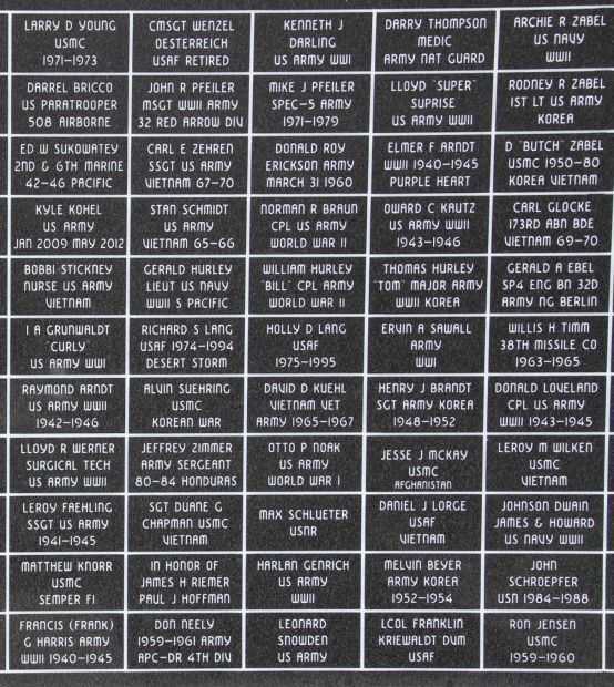 CLINTONVILLE VETERANS MEMORIAL PANEL B