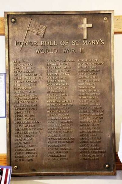 HONOR ROLL OF ST. MARY’S WORLD WAR II MEMORIAL PLAQUE