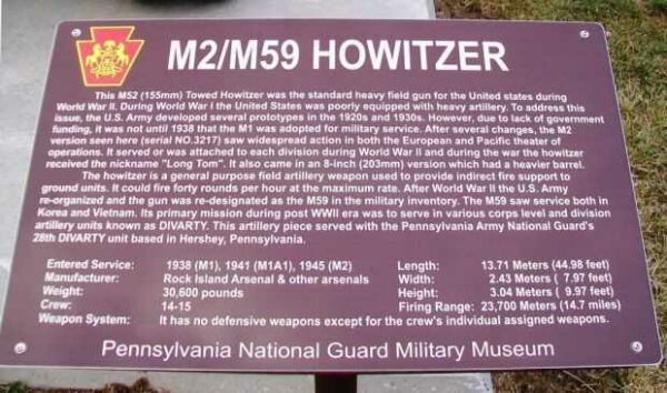 M2/M59 HOWITZER MEMORIAL PLAQUE