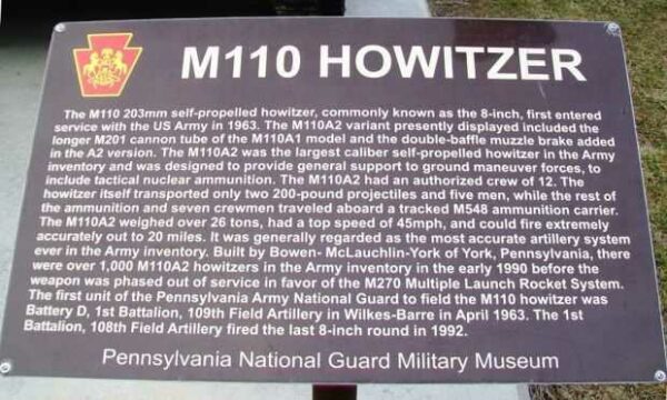 M110 HOWITZER MEMORIAL PLAQUE