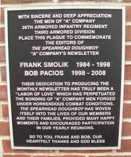 36TH ARMORED INFANTRY REGIMENT WAR MEMORIAL PLAQUE B