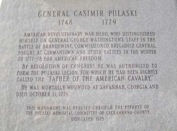 GENERAL CASIMIR PULASK 1748 1779I MEMORIAL DEDICATION STONE