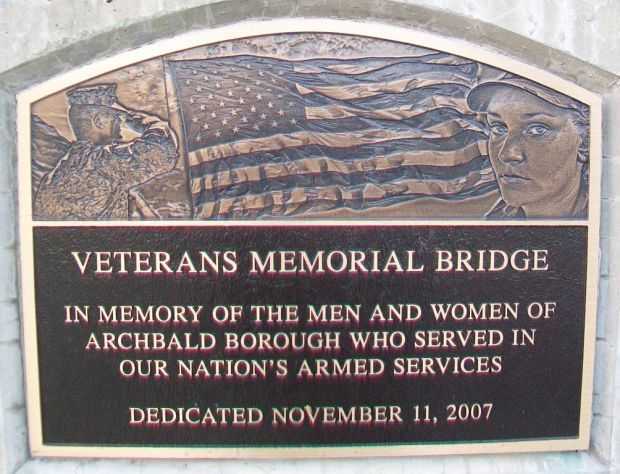 ARCHBALD VETERANS MEMORIAL BRIDGE PLAQUE
