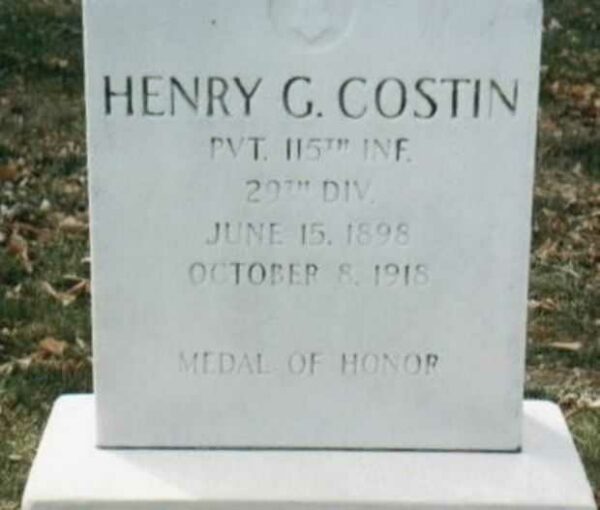 HENRY G. COSTIN MEDAL OF HONOR WAR MEMORIAL GRAVE STONE