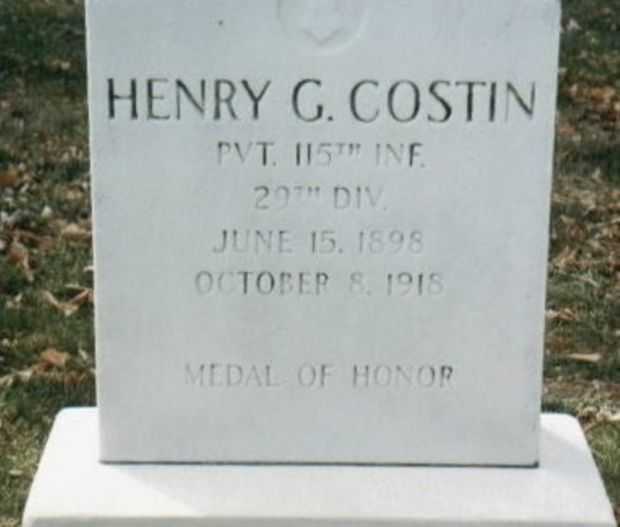 HENRY G. COSTIN MEDAL OF HONOR WAR MEMORIAL GRAVE STONE