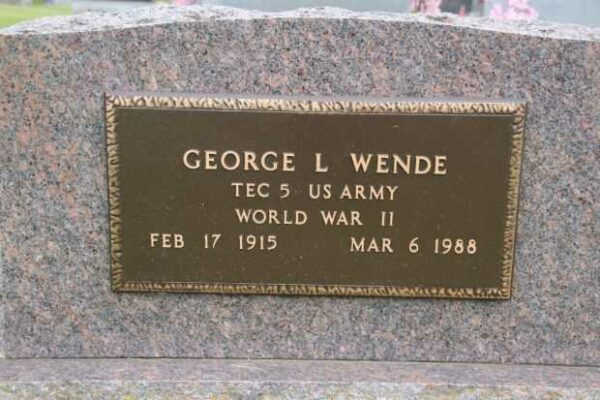 GEORGE L WENDE MEMORIAL CEMETERY STONE