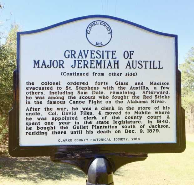 GRAVESITE OF MAJOR JEREMIAH AUSTILL MEMORIAL MARKER BACK