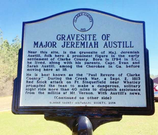 GRAVESITE OF MAJOR JEREMIAH AUSTILL MEMORIAL MARKER FRONT