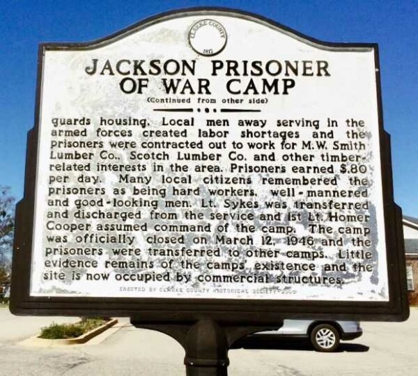 JACKSON PRISONER OF WAR CAMP MEMORIAL MARKER BACK