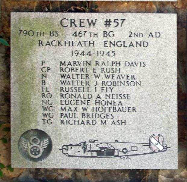“CREW #57” B-24 WAR MEMORIAL PLAQUE