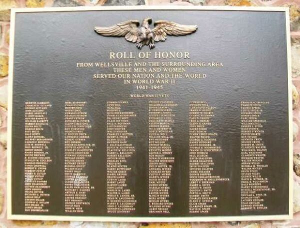 WELLSVILLE AND SURROUNDING AREA WORLD WAR II MEMORIAL PLAQUE