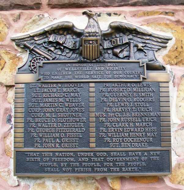 “IN HONOR OF THE BOYS OF WELLSVILLE AND VICINITY” WORLD WAR I MEMORIAL PLAQUE