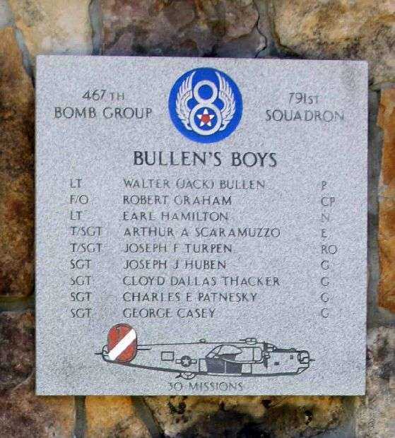 “BULLEN’S BOYS” B-24 WAR MEMORIAL PLAQUE