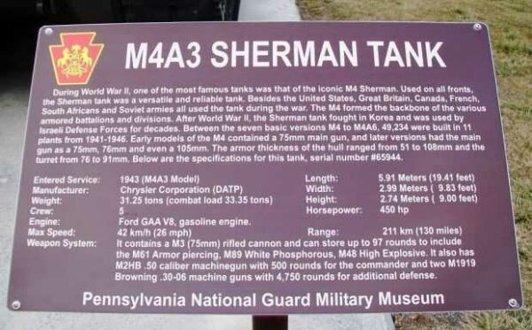 M4A3 SHERMAN TANK MEMORIAL PLAQUE